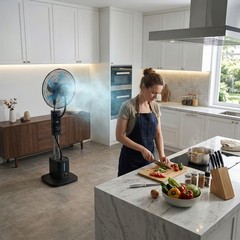 Misting Fan Standing Mist Fan 2.5L Water Tank LED Ventilation Humidifier Remote