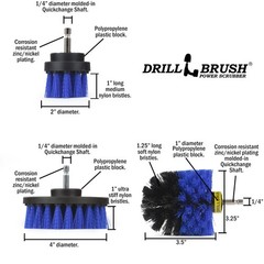 Drillbrush Boat Accessories – Kayak 2in, 4in, 3.5in corner brush, Medium Blue