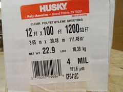 250715 New In Box; Husky CF0412C Clear Polyethelene Sheeting; 12′ x 100′ 4mil