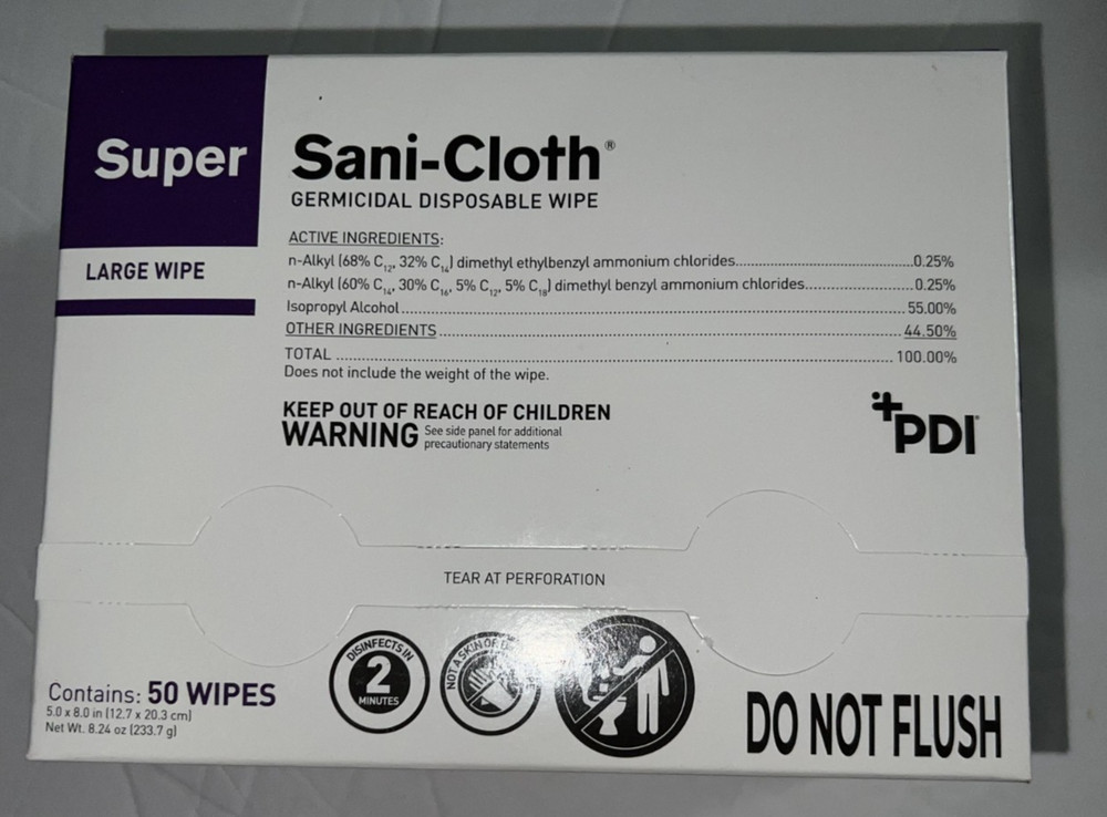 1 BOX PDI Super Sani-Cloth Large Disinfecting Wipes 5″ x 8″ (H04082) 50 Wipes