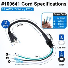 Dreyoo 2 Pack 100641 Power Cord Parts Compatible with ProTeam Backpack Black