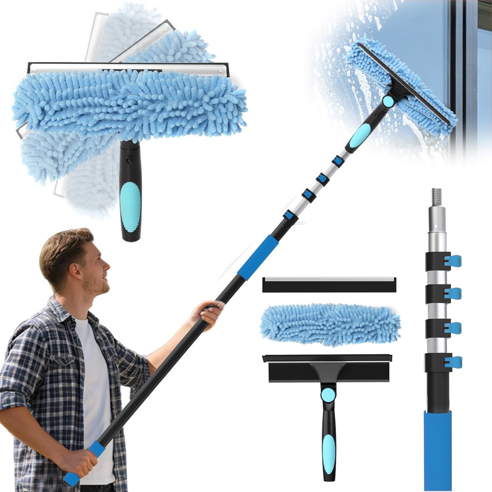 Veebuyla 16Ft Reach Window Squeegee Kit Extension Pole 2-In-1 Professional