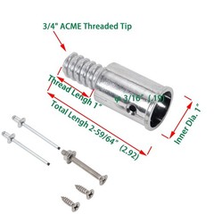 EESC2Y (2-Pack) 1″ Threaded Tips Replacement for Extension Poles 1 in, sliver