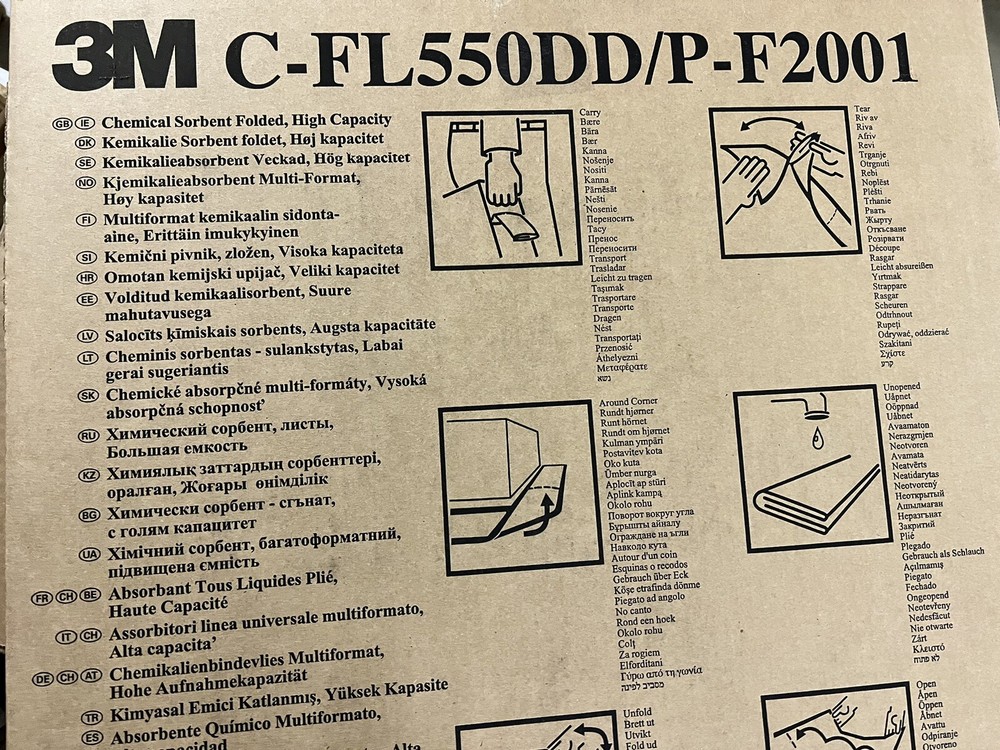 3M Chemical Sorbent Folded C-FL550DD/P-F2001, High Capacity 3 Boxes