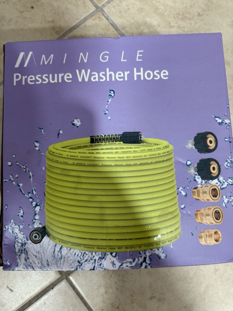 MINGLE M22 Pressure Washer Hose 50 ft 1/4 in Max Temp 140-160°F