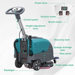 16″ Walk-behind Floor Scrubber Machine 24000 Sqft/h 11-gal Tank 24″ Suction