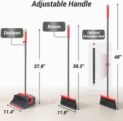 Red Gray Self-Cleaning Sweep Kit Long Handle Captures Pet Hair Indoor
