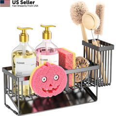 Sponge Holder for Kitchen Sink, Smiley Face Sink 1, Slanted Board – Black