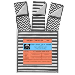 Severn Dish Cloths for Washing 10 inches by 10 inches, Dark Gray + White