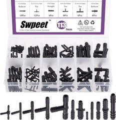Swpeet 113Pcs Barbed Vacuum Connector Kit, Including Tee, Reducer, and Black