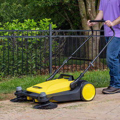 S 6 Twin Outdoor Hand Push Walk-Behind Floor Sweeper – 10 Gal. Capacity