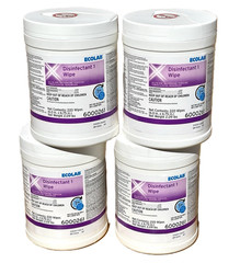 Ecolab Disinfectant 1 Wipe 6.0in x 6.75in,220 Wipes,4 CANS,EXP: 11/2024- 6000261