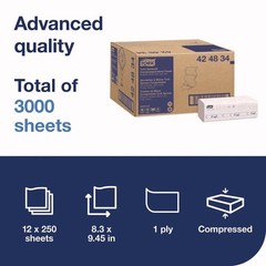 Tork 424834 8.3 in. x 9.25 in. 1-Ply Xpress Hand Towels – White (12 PK/CT) New