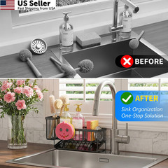 Sponge Holder for Kitchen Sink, Smiley Face Sink 1, Slanted Board – Black