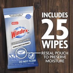 Windex Electronic Cleaning Wipes, Pre-Moistened 25 Count (Pack of 1), White
