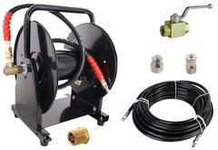 Scheiffer Sewer Jetter Kit – Ball Valve Hose Reel 1/4″ x 100′ Hose and Nozzles