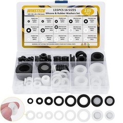 Rubber & Silicone Gasket Washers Kit – 135 PCS, 16 Sizes, Garden 135PCS, grey