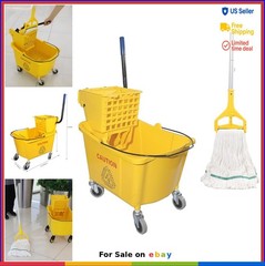 Commercial Mop Bucket 35 Quart with Side Press Wringer on Wheels Mop Included