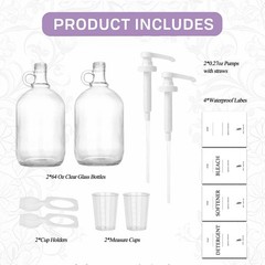 2 Pcs Glass Liquid Laundry Detergent Dispenser with Cup Holders, Half 64 oz