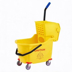 Yellow Commercial Mop Bucket 35 Quart Large with Side Press Wringer and Wheels