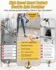 Qimedo Electric Spin Scrubber with Two 50-Inch Handle, White