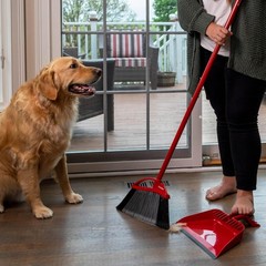 O-Cedar Pet Pro Broom with Step-On Dustpan | PowerCorner Broom, Red