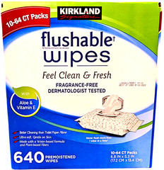 Kirkland Signature Premoistened Flushable Wipes Fragrance Free 640 Ct ED 03/2028