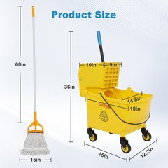 35 Quart Drain Outlet Commercial Mop Bucket with Wringer Side Press on Wheels