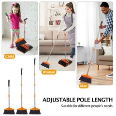 XXFLOWER Broom and Dustpan Set with Long Handle, Light Weight Orange
