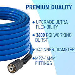 Hourleey Pressure Washer Hose 30 FT, 3600 PSI Flexible Kink 30FT, Blue