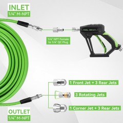Washer Pressure Hose 150FT Sewer Jetter Kit 3600PSI 1/1/4 Inch NPT Drain Cleaner