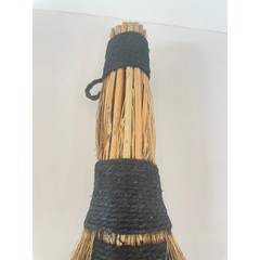 Vintage Style Handcrafted Natural Straw Whisk Broom Black Twine Green Stitching