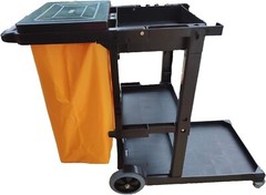 Efficient Black Cleaning Cart with 25-Gallon Waste Bag & Easy Mobility System