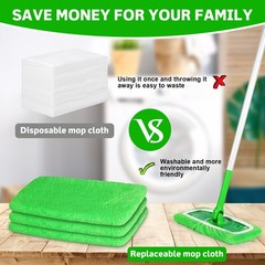 ZHAYAO Reusable Microfiber Mop Pads Compatible with Swiffer Abb-green 3 Pack