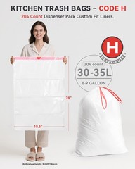 Kone Custom Fit Trash Bags Compatible Simplehuman Code H 204 Count Drawstring