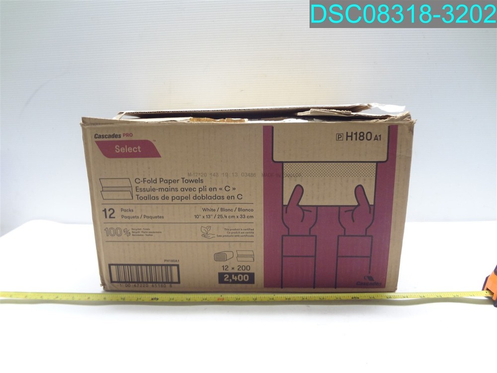 QTY=2400:(12 X 200) Cascades C-Fold Paper Towels, White, 10 x 13 (CSDH180)