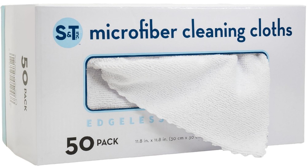 S&T INC. 50 Pack Microfiber Cleaning Cloth with Box, Bulk 50 Pack, White