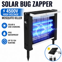 Solar Powered Bug Zapper Outdoor Waterproof Mosquito Fly Trap Killer 4500V