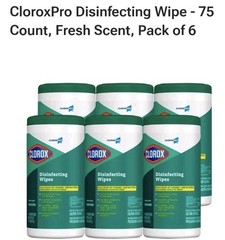 6 Pack CloroxPro Commercial Disinfecting Wipes 75 Count Per Bottle Fresh Scent