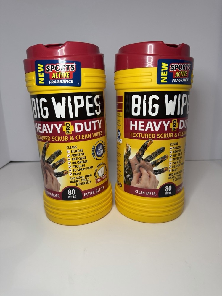 BIG Wipes Heavy Duty Industrial Textured Scrub Wipes, Red Top, (80 Count)- 2PACK