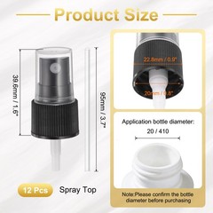 12 Pcs Black Spray Top, 20/410 Fine Mist Sprayer Reusable Stripe Plastic Top