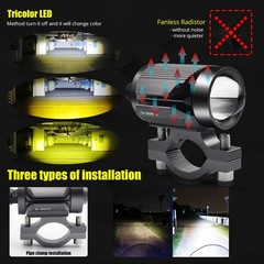 Henlix Motorcycle Driving Lights 15 Watts Double Color Light White/Amber 3