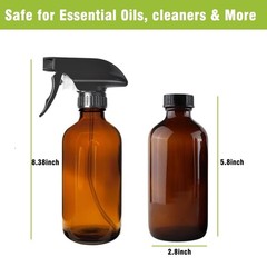 HAOERMEI 16oz Amber Glass Spray Bottles,2-Pack Refillable 16 Ounces,
