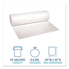 Boardwalk Waste Can Liners, 45 gal, 0.6 mil, 40″ x 46″, 25 Bags/Roll, 4 Rolls/CT