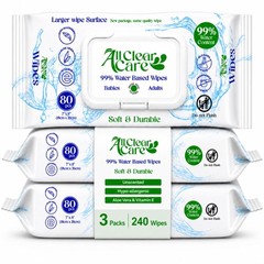 All Clear Care Baby Wipes, Unscented for Sensitive Skin, 80 Count (Pack of 3)
