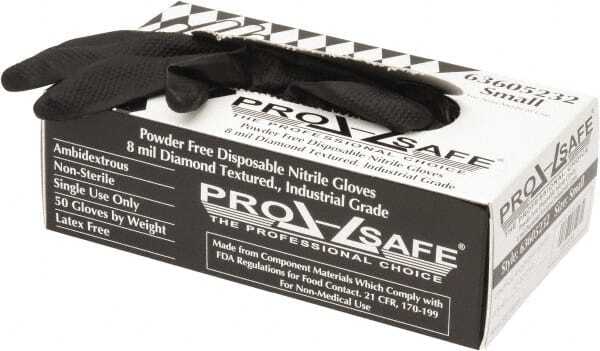 PRO-SAFE 50-Pack 8-mil Diamond-Texture Disposable Black Nitrile Gloves: Small