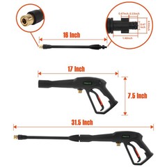 PWACCS Pressure Washer Gun Replacement with Extension 16.93 inches, Black