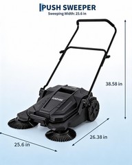 Walk-behind Hand Push Floor Sweeper 25.6″ Width 5 Gallon Waste Container