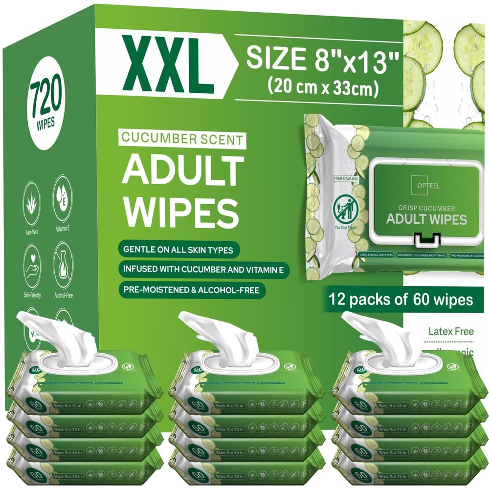 Adult Wipes Extra Large Scented – Skin-Friendly 1 Count (Pack of 720), White