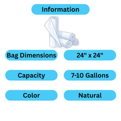 Trash Can Liner Bags 7-10 Gal 1000 Pieces 24″ x 24″ HDPE Natural 0.23 Mil